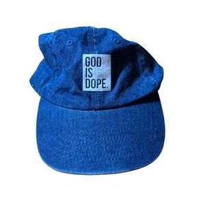 God Is Dope Blue Denim Dad Hat Adjustable Strapback Baseball Cap Newhattan